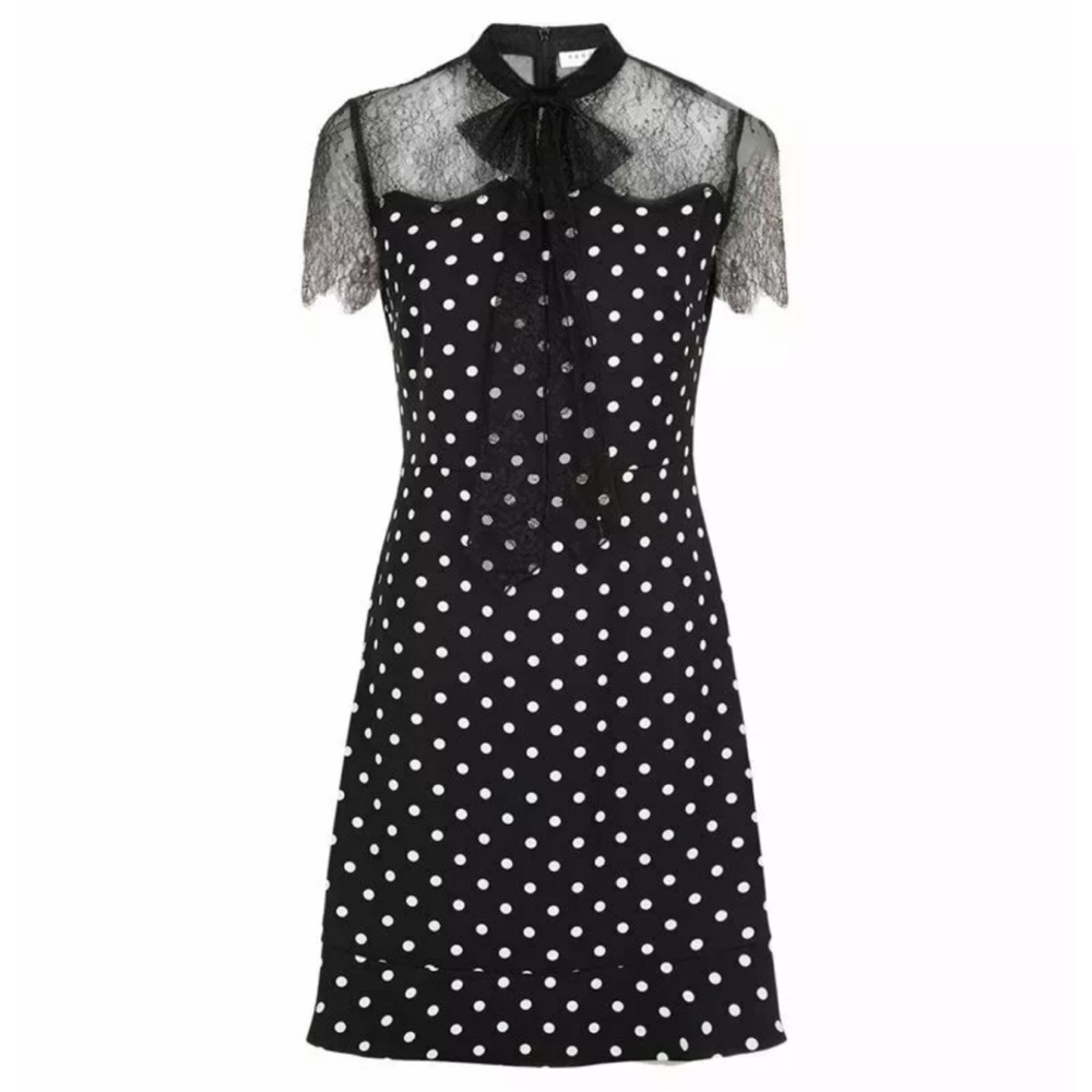 Sandro Black and White Polka Dot Lace-Trim Dress Size 2